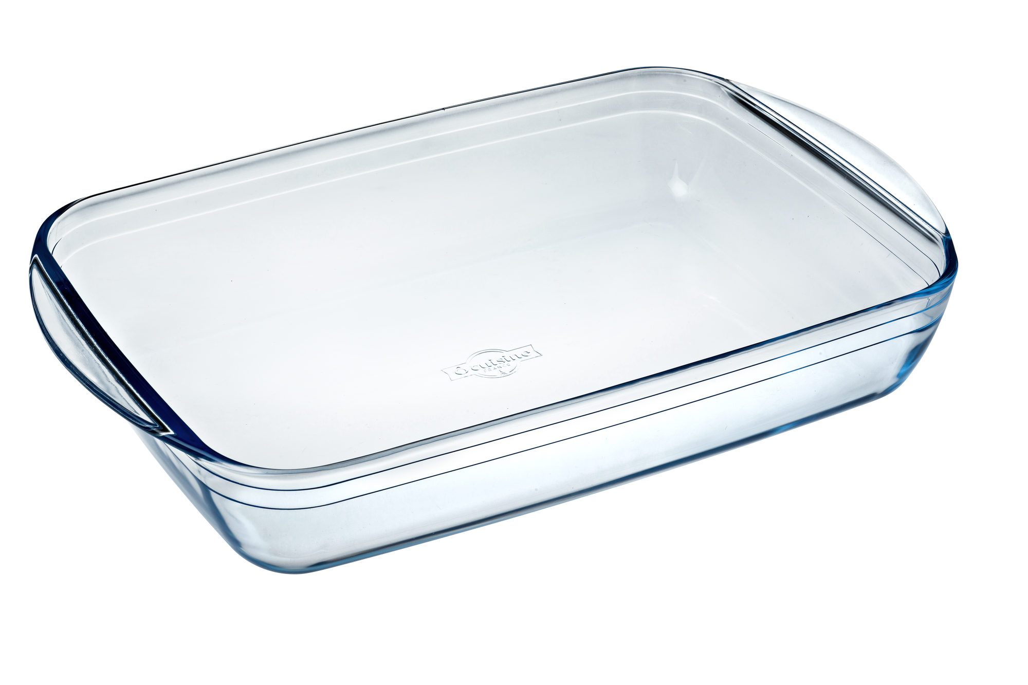 Clear ÔCuisine glass rectangular roaster on a white background
