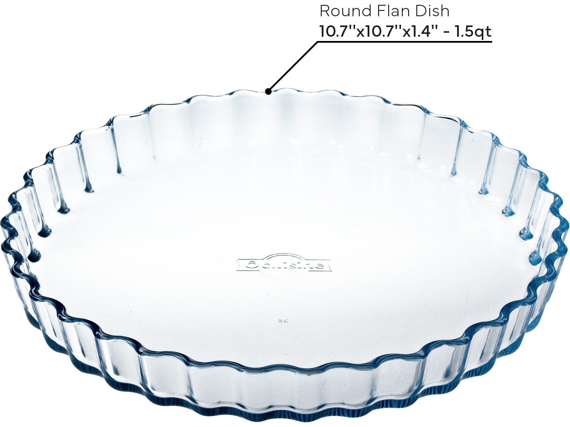 ÔCuisine Round flan dish with dimensions labeled on a white background