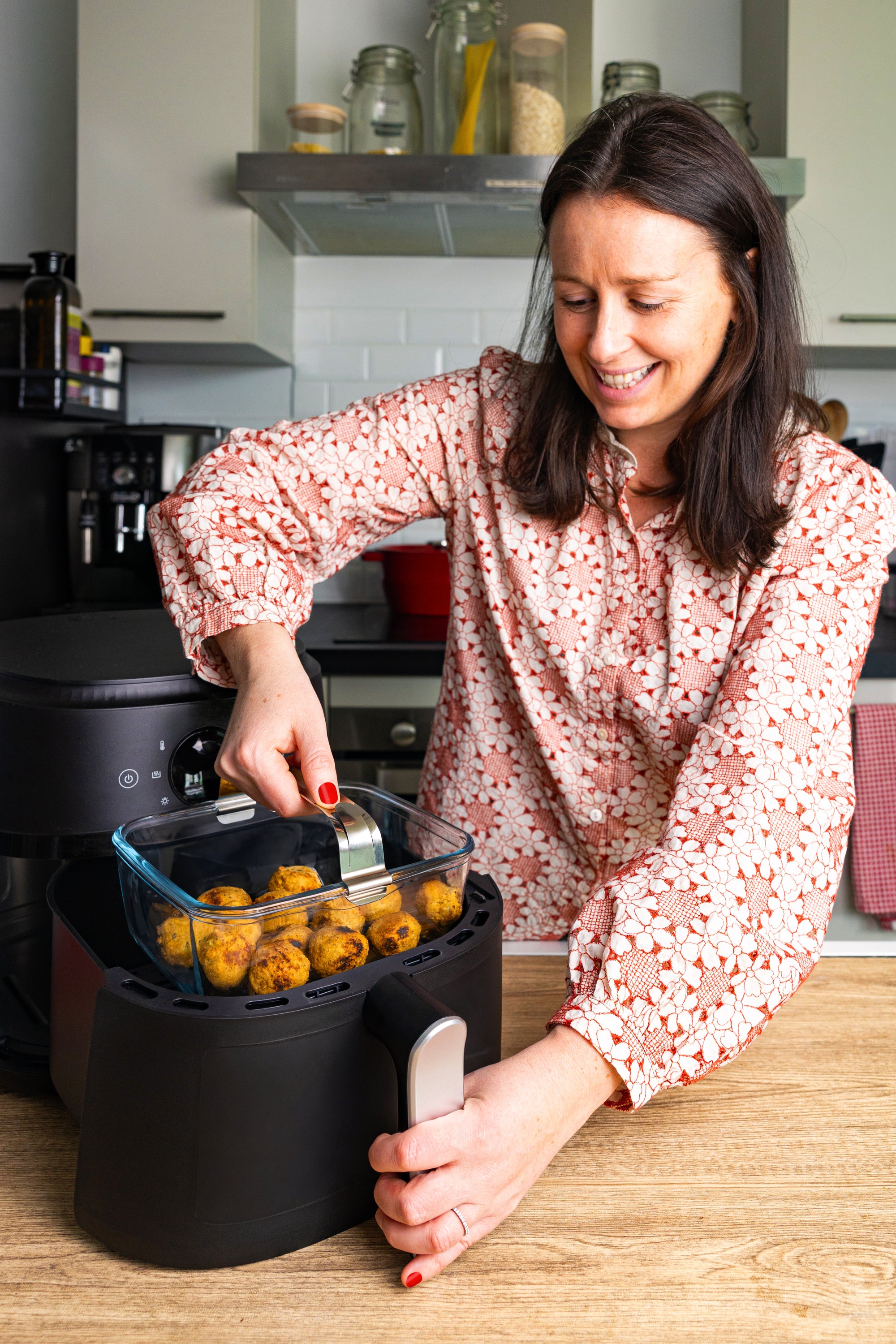 Plat en verre rectangulaire pour air fryer avec poignée amovible