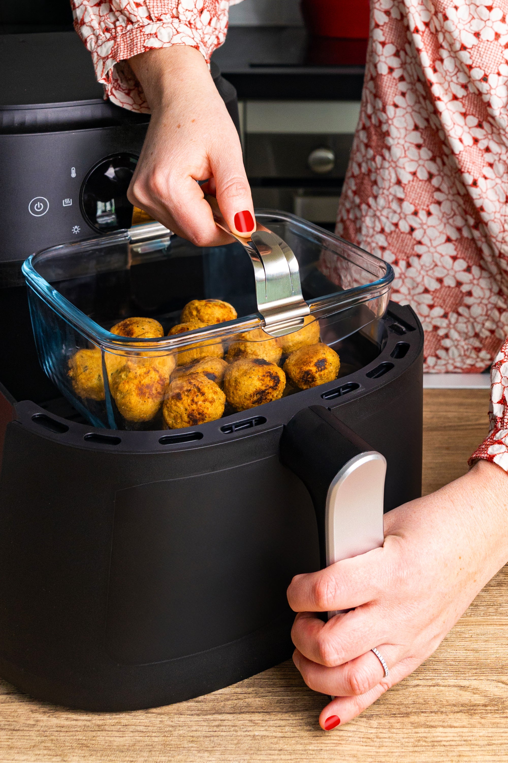 Plat en verre rectangulaire pour air fryer avec poignée amovible