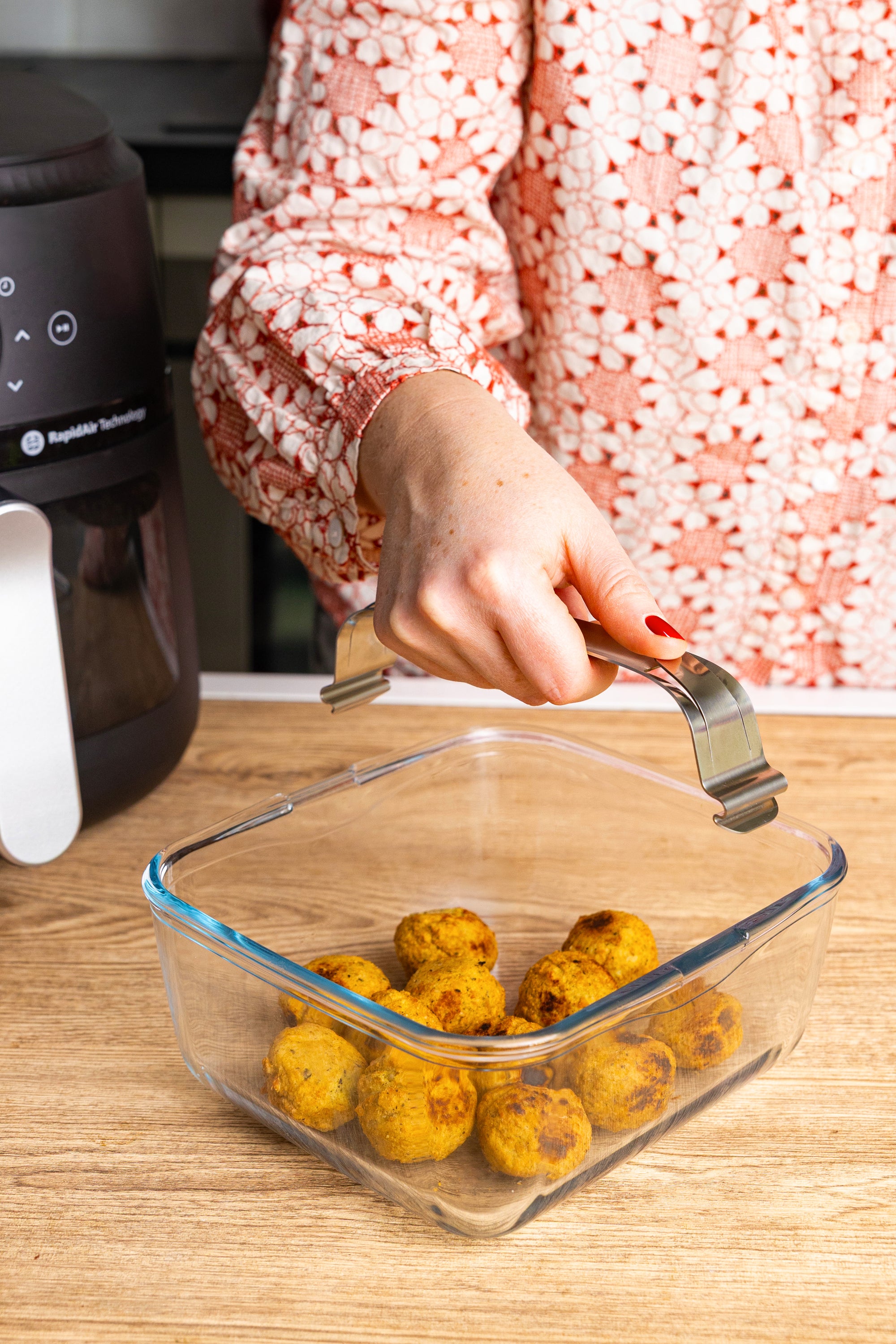 Plat en verre rectangulaire pour air fryer avec poignée amovible