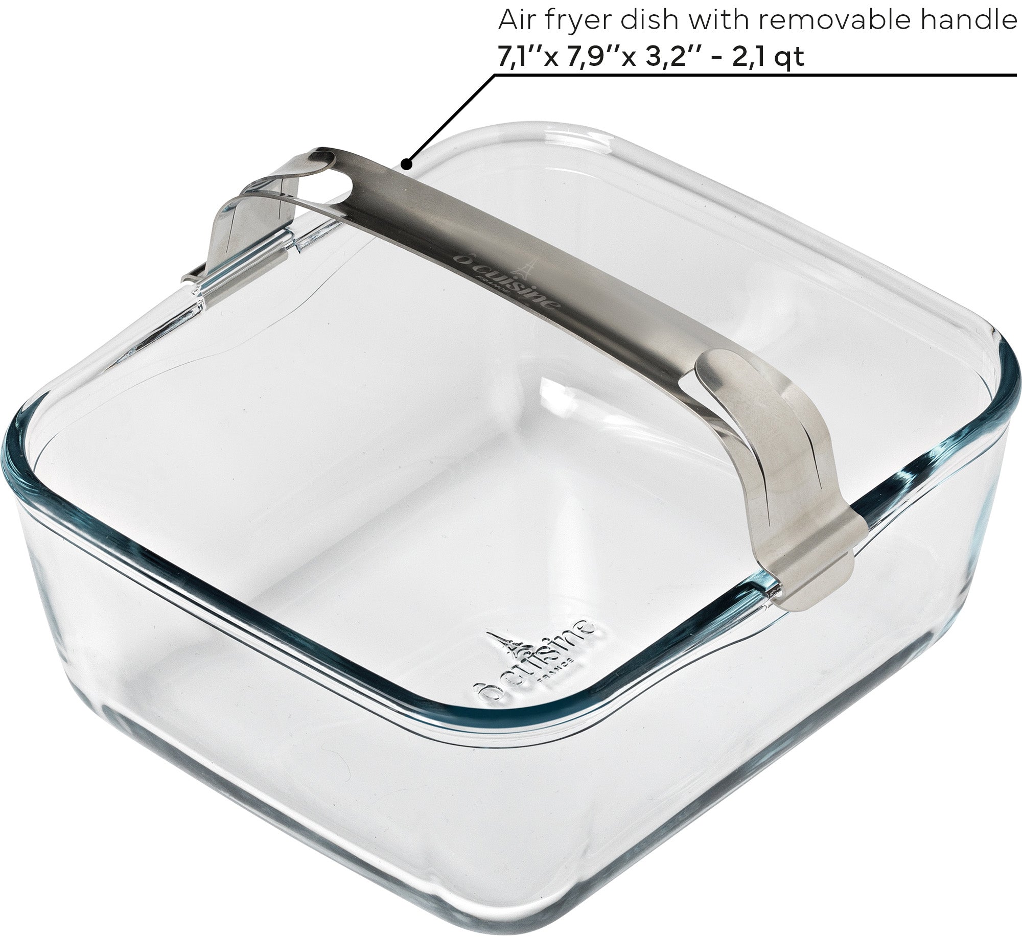 Plat en verre rectangulaire pour air fryer avec poignée amovible