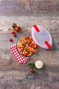 Glass Round storage dish with steam valves