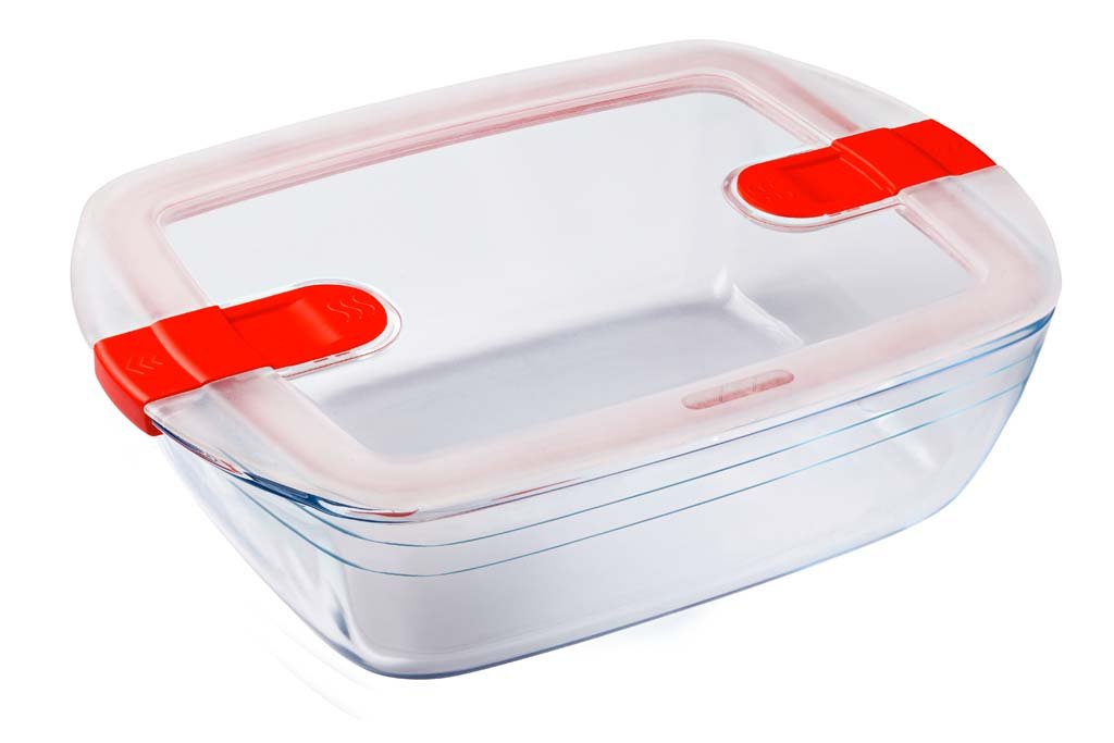 Glass Rectangular storage dish with steam valves